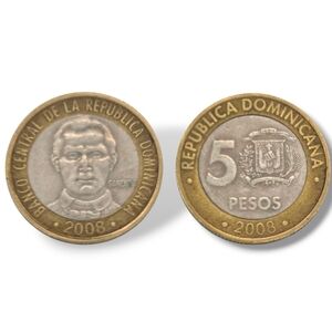 5/$20🤑DOMINICAN REP. 5 Pesos Bimetallic Coin 2008 Francisco Del Rosario Sánchez
